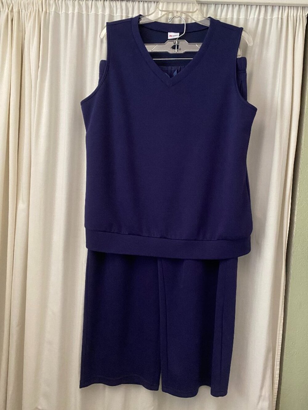 Wiholl Navy 2pc Sleeveless V Neck Wide Leg Pants Knit Lounge Set SZ XL
